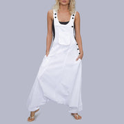 Womens Loose Jumpsuits Harem Pants Wide Leg Pants Sleeveless Pockets Bib Jumpsuit Siamese Trousers For Ladies Large Size S-2XL