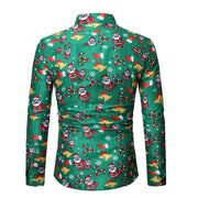 Gay Men's Christmas Long Sleeve Santa Dress Shirts, Men's Christmas Long Sleeve Santa Dress Shirts, Green Men's  Long Sleeve Christmas Santa dress shirt