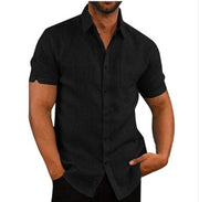 Men's Solid color button linen shirt