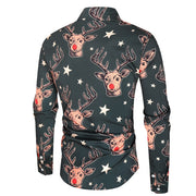Gay Men's Christmas Long Sleeve Reindeer Dress Shirts, Men's Christmas Long Sleeve Reindeer Dress Shirts, Black Long Sleeve Christmas reindeer dress shirt
