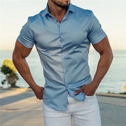Gay Men's Muscle Fit Men's Fashion Solid Color Polo Collar Shirt Top