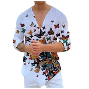 Men's V-Neck Casual Print Wildlife/Nature Long Sleeve T-Shirt