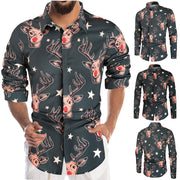 Gay Men's Christmas Long Sleeve Reindeer Dress Shirts, Men's Christmas Long Sleeve Reindeer Dress Shirts, Black Long Sleeve Christmas reindeer dress shirt