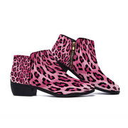 Pink Cheetah Round Toe Boots, Pink Leopard Round Toe Boots, Men's Boots, Women's Boots