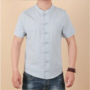 Men Shirt Fashion Chinese style Linen Slim Fit Casual Short Sleeves Shirt Camisa Social Business Dress Shirts