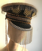 Handsome Punk Golden Rivets Metal Hat Fringe Decoration Punk Bar DJ Performance Singer