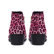 Pink Cheetah Round Toe Boots, Pink Leopard Round Toe Boots, Men's Boots, Women's Boots