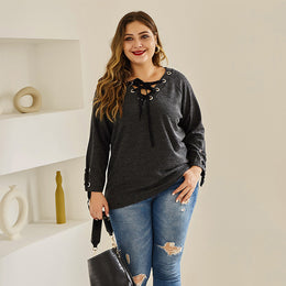 Round Neck T-shirt Plus Fat Plus Size Knitted Top