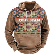 Western Retro Pattern Super Plus Size Loose Man's Casual Hoodie