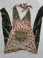 Gray Velvet Rhinestone Stretch One-piece Stage Performance Clothing Woman