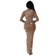 Women's Mesh Rhinestone Long Dress