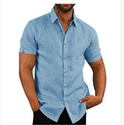 Men's Solid color button linen shirt