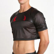 Men's Leather Mesh Panel High Waist Half T-Shirt