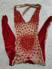 Gray Velvet Rhinestone Stretch One-piece Stage Performance Clothing Woman