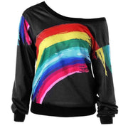Rainbow Print Hoodies Pullover Loos