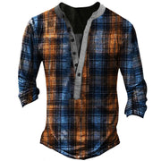 Rugged and Casual V-neck Long Sleeve Digital Print Slim Pullover Men's T-shirt