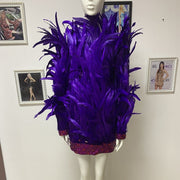 Drag Queen Feathered Dress, Drag Queen Feathered Gown, Drag Queen Dress, Drag Queen Gown, Purple Feathered dress, Feathered long sleeve dress