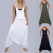 Womens Loose Jumpsuits Harem Pants Wide Leg Pants Sleeveless Pockets Bib Jumpsuit Siamese Trousers For Ladies Large Size S-2XL