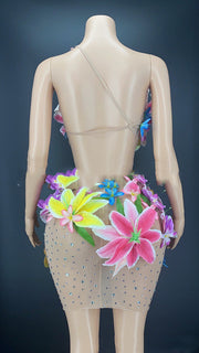 Drag Queen Dress, Drag Queen Gown, Drag Queen Outfit, Drag Queen Clothing, Floral Performance Costume Stage Rhinestone Sleeveless Dress