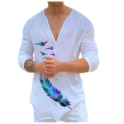 Men's V-Neck Casual Print Wildlife/Nature Long Sleeve T-Shirt
