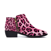 Pink Cheetah Round Toe Boots, Pink Leopard Round Toe Boots, Men's Boots, Women's Boots