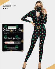 Patrick's Day Green Men's And Women's Long Sleeve Digital Printing One Piece Dress