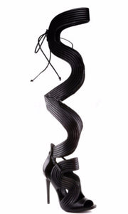 Long Stiletto Peep Toe Shoes S-type Thick Strap Wrap Around Sandal Boots