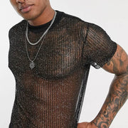 Muscle Fit T-shirt Mesh See-through Thin Breathable, Slim Fit T-Shirt