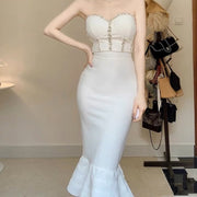 Rhinestone Waist-tight Hip Lotus Leaf Fishtail Gown