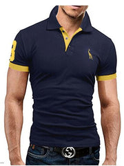Mens Polo Shirt Short Sleeve Fashion Casual Slim Deer Embroidery Shirt