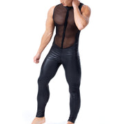 Men's Wild Patent Leather And Mesh Panel Bodysuit