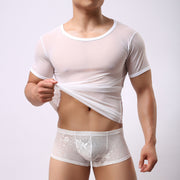 Gay Men's Full Transparent Mesh Men's Short Sleeved T-shirt
