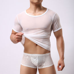 Gay Men's Full Transparent Mesh Men's Short Sleeved T-shirt