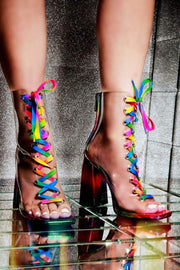 Drag Queen Rainbow color lace transparent fashion thick heel women's shoes