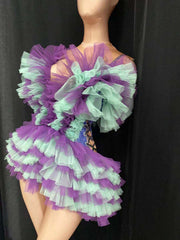 Rhinestone Tassel Mesh Elastic Thin Latin Dance Skirt Dress Stage Performance Clothes