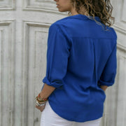 Lossky Women Tops Blouses Long Sleeve Solid V-Neck Chiffon Blouse Female Work Wear Shirts Blouse Plus Size