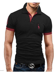 Mens Polo Shirt Short Sleeve Fashion Casual Slim Deer Embroidery Shirt