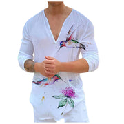 Men's V-Neck Casual Print Wildlife/Nature Long Sleeve T-Shirt