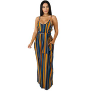 Loose plus size striped suspender dress