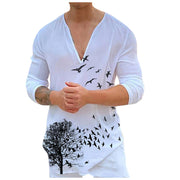 Men's V-Neck Casual Print Wildlife/Nature Long Sleeve T-Shirt