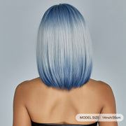 Wig With Bangs Gradient Blue Short Straight Hair