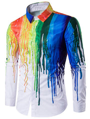 Rainbow Hidden Button Gay Pride Paint Splatter Shirt
