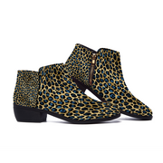 Men's and Women's Blue Cheetah Print Boots, Blue, Men's & Women's Blue Leopard Print boots, leopard print shoes