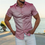 Gay Men's Muscle Fit Men's Fashion Solid Color Polo Collar Shirt Top