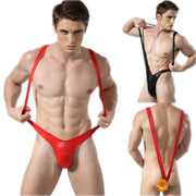 Men's One Piece V-Sling Leather Swimsuit Bodysuit