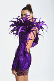 Drag Queen Feathered Dress, Drag Queen Feathered Gown, Drag Queen Dress, Drag Queen Gown, Purple Feathered dress, Feathered long sleeve dress