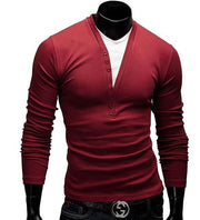 Gay Men's Muscle Fit Shirt, Gay Men Slim Fit Shirt, Long Sleeve V-Neck Layered Men T-Shirt