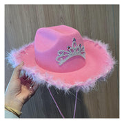 Western Denim Big Brim Sun-proof Rhinestone Crown Fedora Hat
