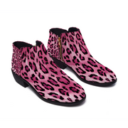 Pink Cheetah Round Toe Boots, Pink Leopard Round Toe Boots, Men's Boots, Women's Boots