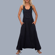 Womens Loose Jumpsuits Harem Pants Wide Leg Pants Sleeveless Pockets Bib Jumpsuit Siamese Trousers For Ladies Large Size S-2XL